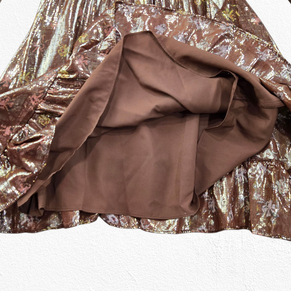Paige Noah Metallic Silk Blend Bronze Romantic Mini Dress Size Small NWT $350 - Picture 9 of 13